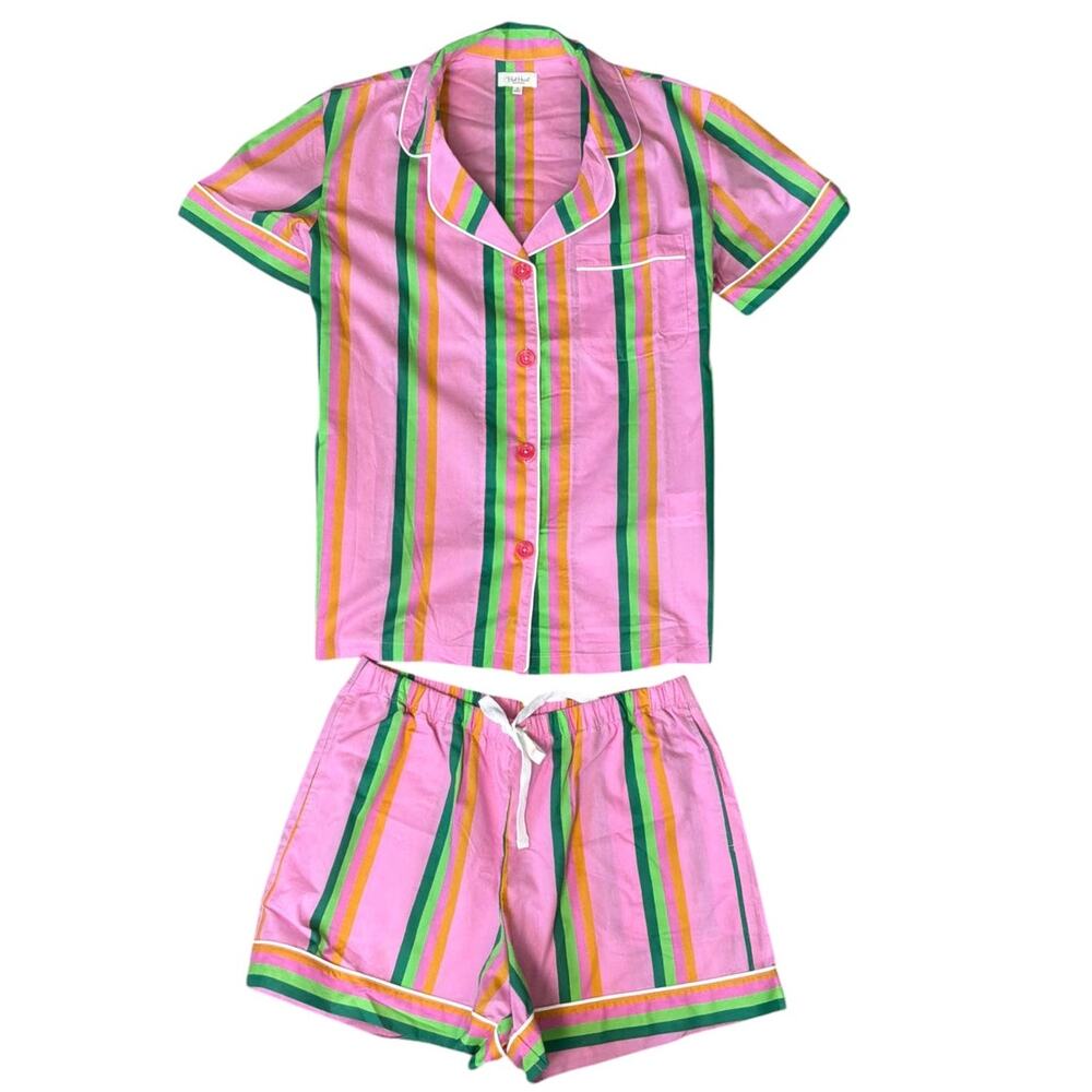 NWOT Bedhead 100% Organic Cotton Pineapple Cabana Stripe Shorty Pajama Set Small - Picture 2 of 6